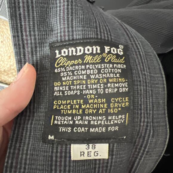 London Fog Trench Coat Men 38 Gray Clipper Mill Plaid Alpaca Fur Lined Placket - Picture 11 of 14